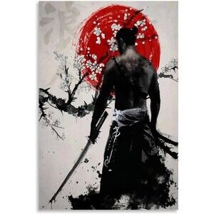 Japanese Samurai Wall Art Picture with Frame, Canvas Print w/ Hangers New